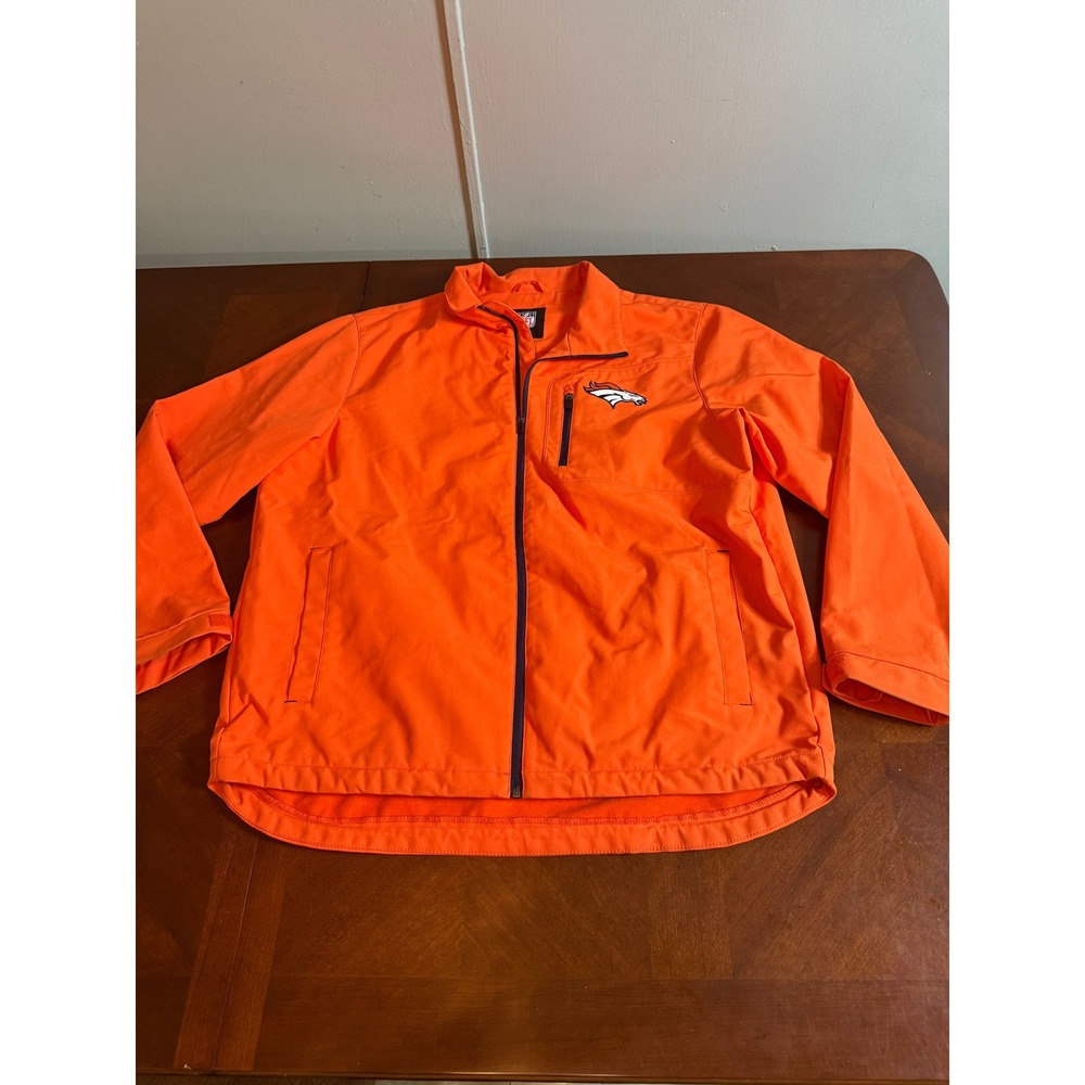 NFL‎ Denver Broncos Mens XL Softshell Jacket Orange Full Zip Fleece Lined Coat